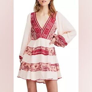 Free People My Love Mini Bohemian Pink Patterned Dress Sz XS
